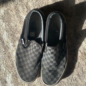 Gray checkerboard slip on vans